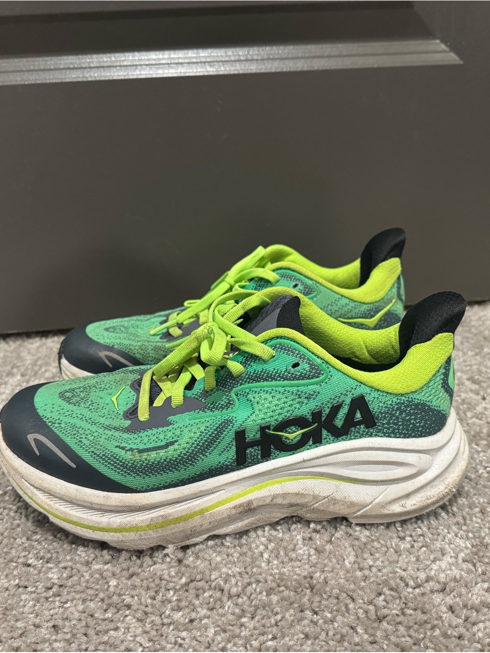 Hoka One One Kids Green and Neon Yellow Running Sneakers